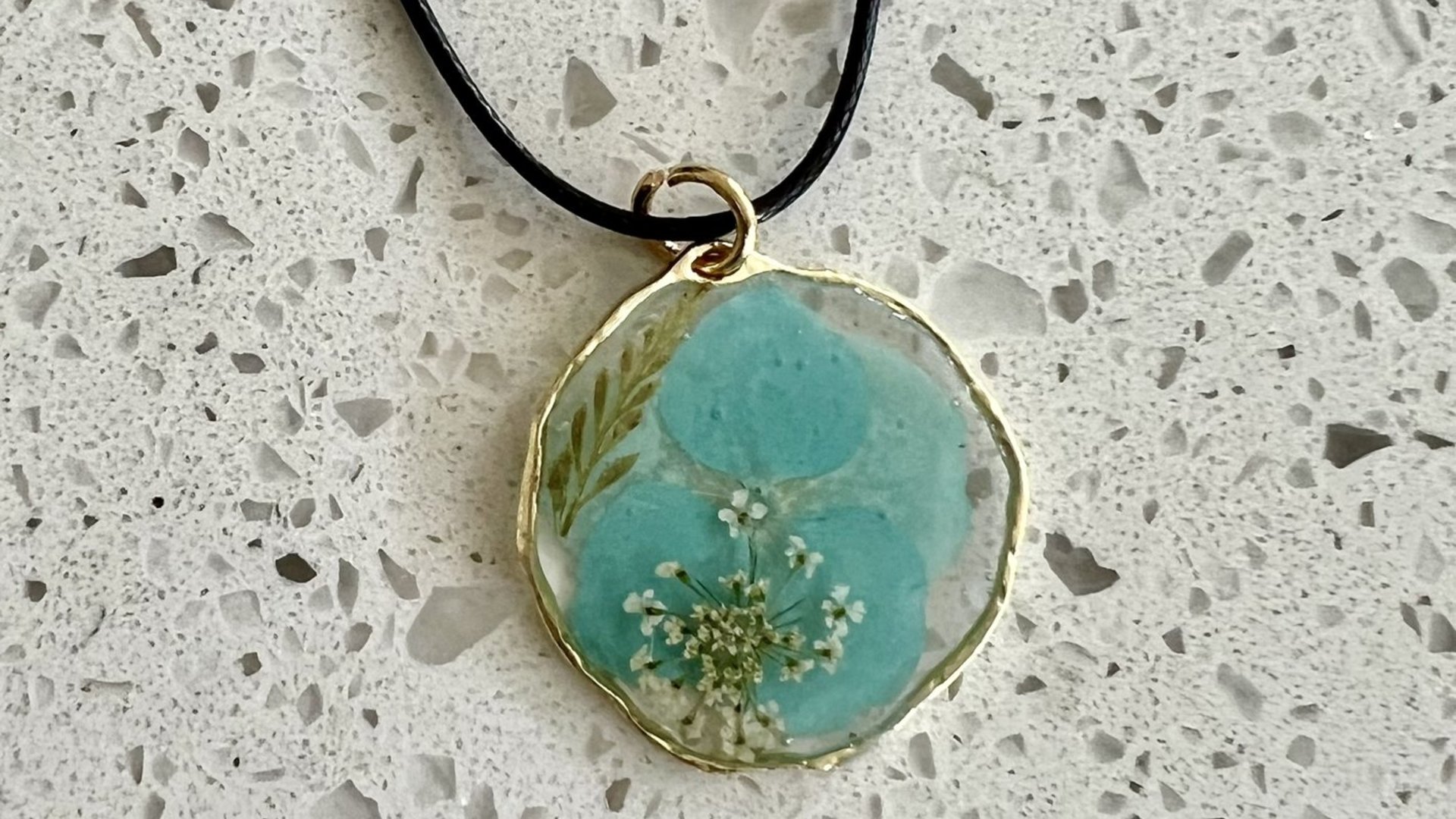 Aqua-Color Dried Flower Necklace (sold)