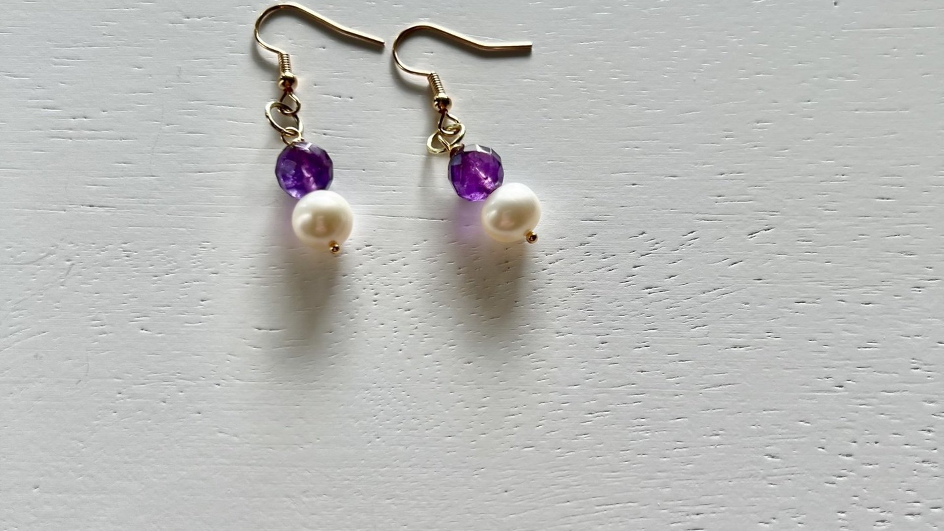 Amethyst Hoop Earrings with Fresh water Pearl