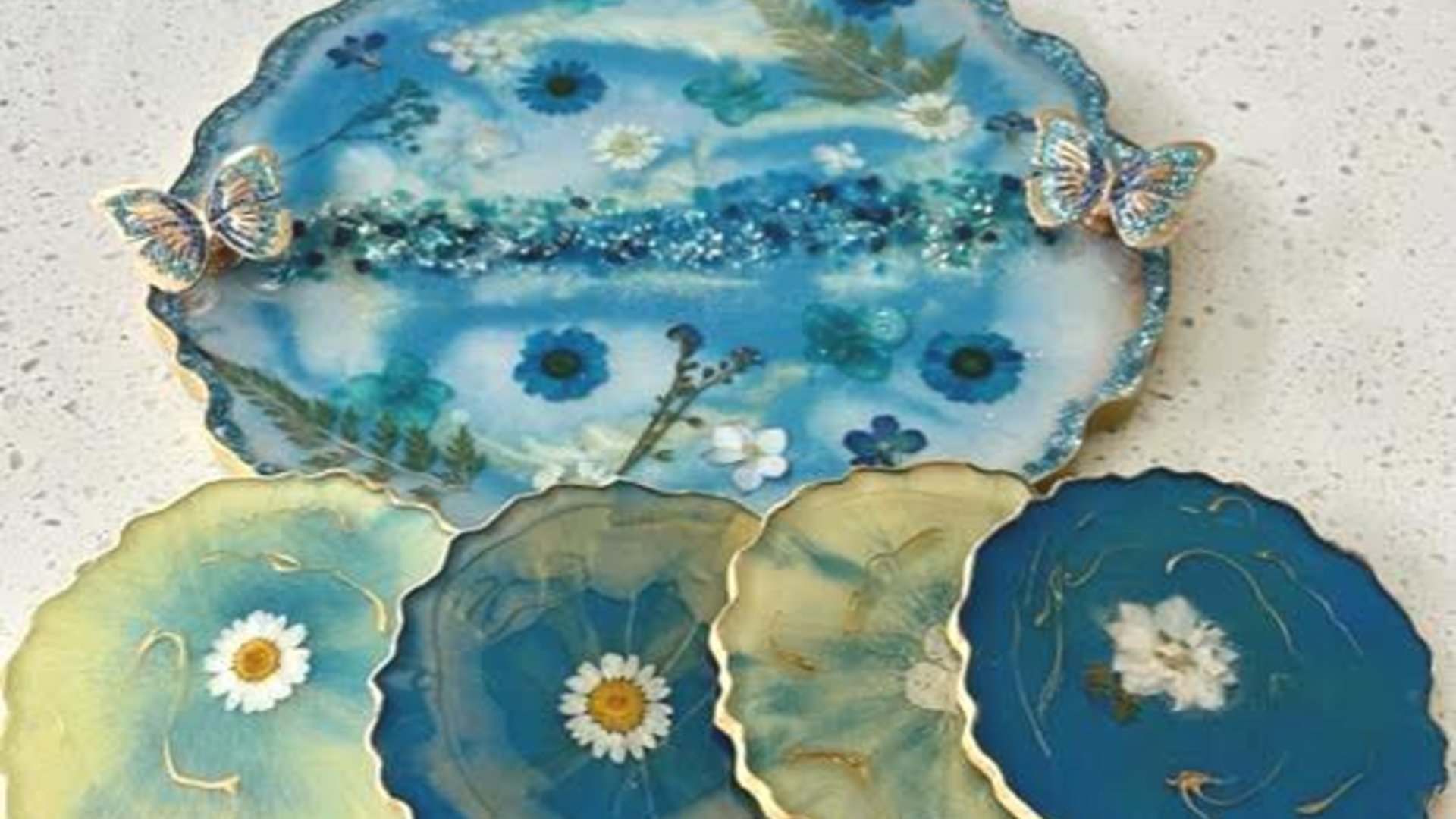 Celestial Flower Garden Serving Tray with Coasters
