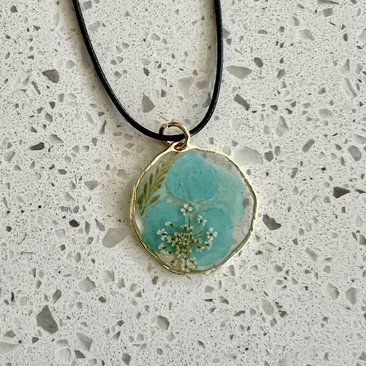 Aqua-Color Dried Flower Necklace (sold)