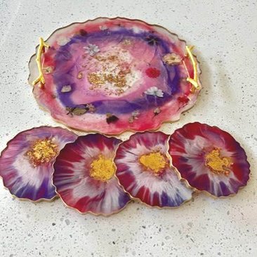   (Sold ) Raspberry Swirl Tray with Coasters