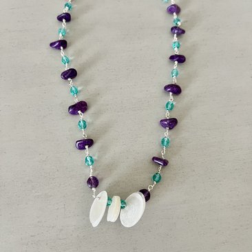Amethyst Stone and Crystal Necklace